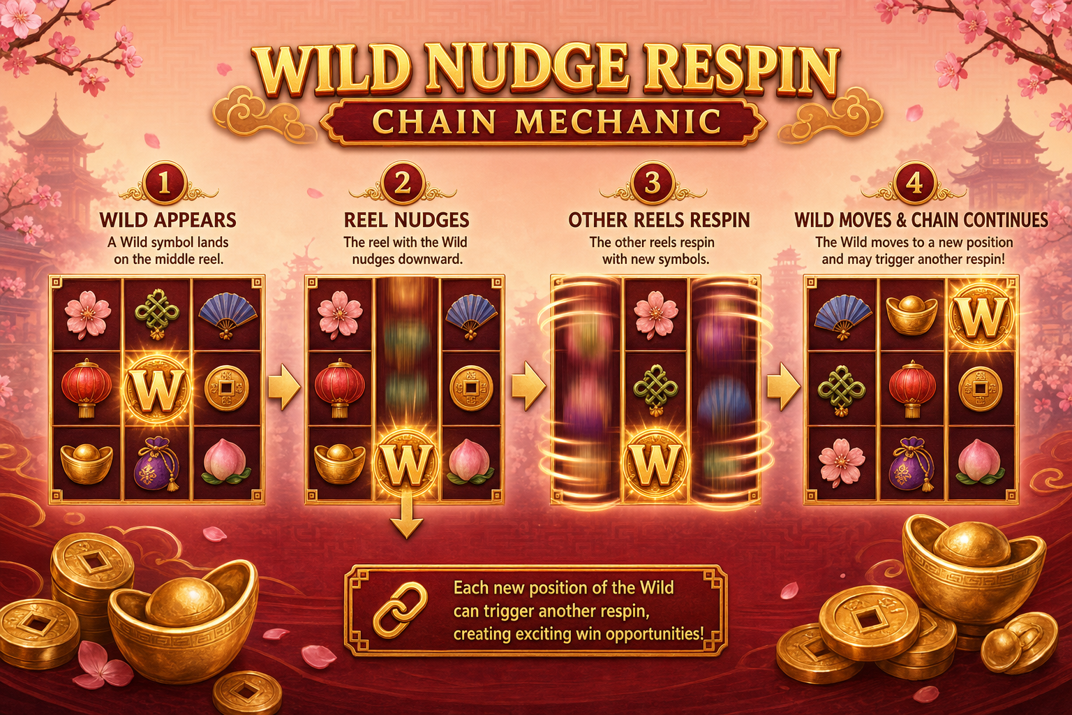 Wild Nudge Respin chain mechanic — Blessings of Caishen