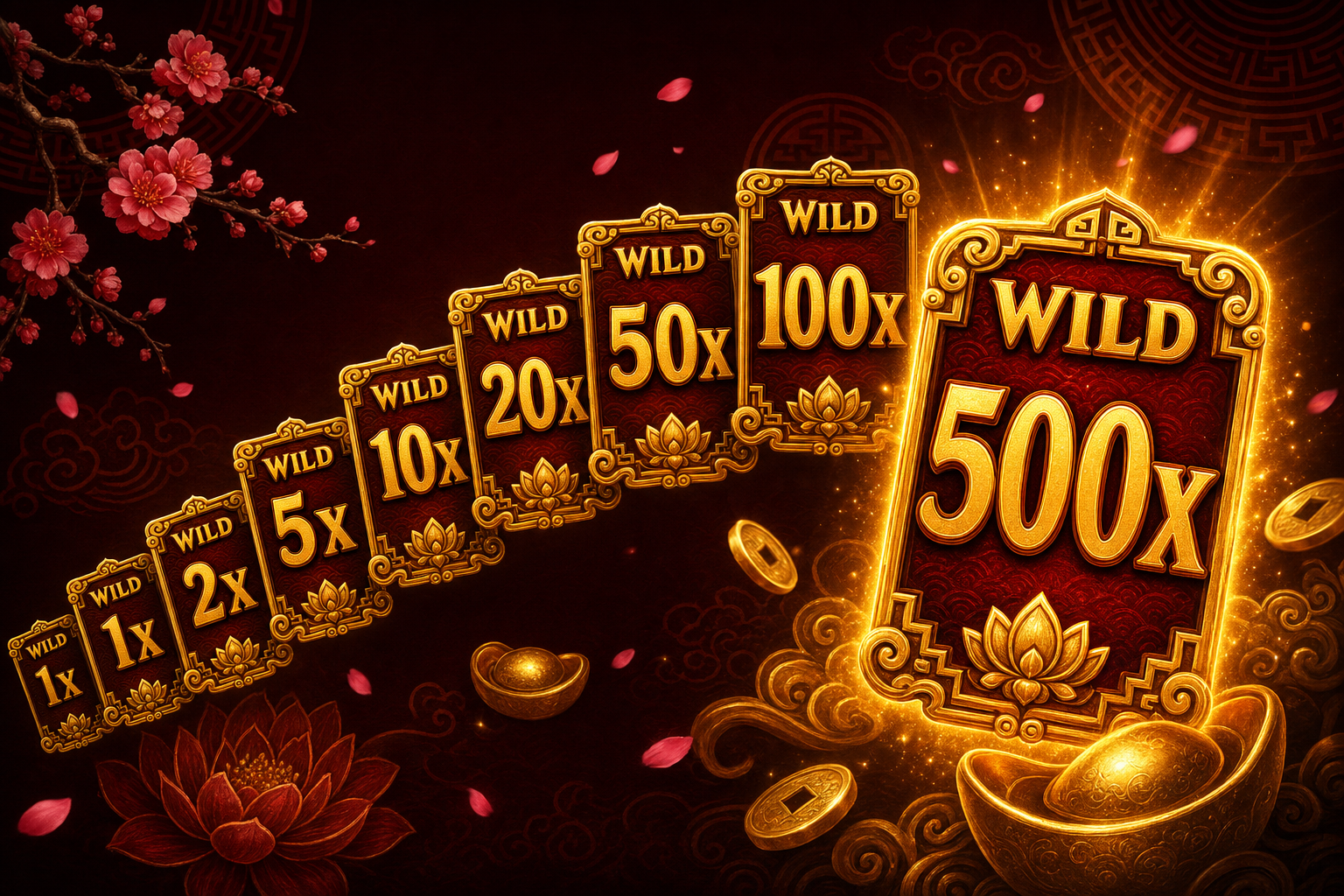 Multiplier Wilds 1x to 500x — Blessings of Caishen